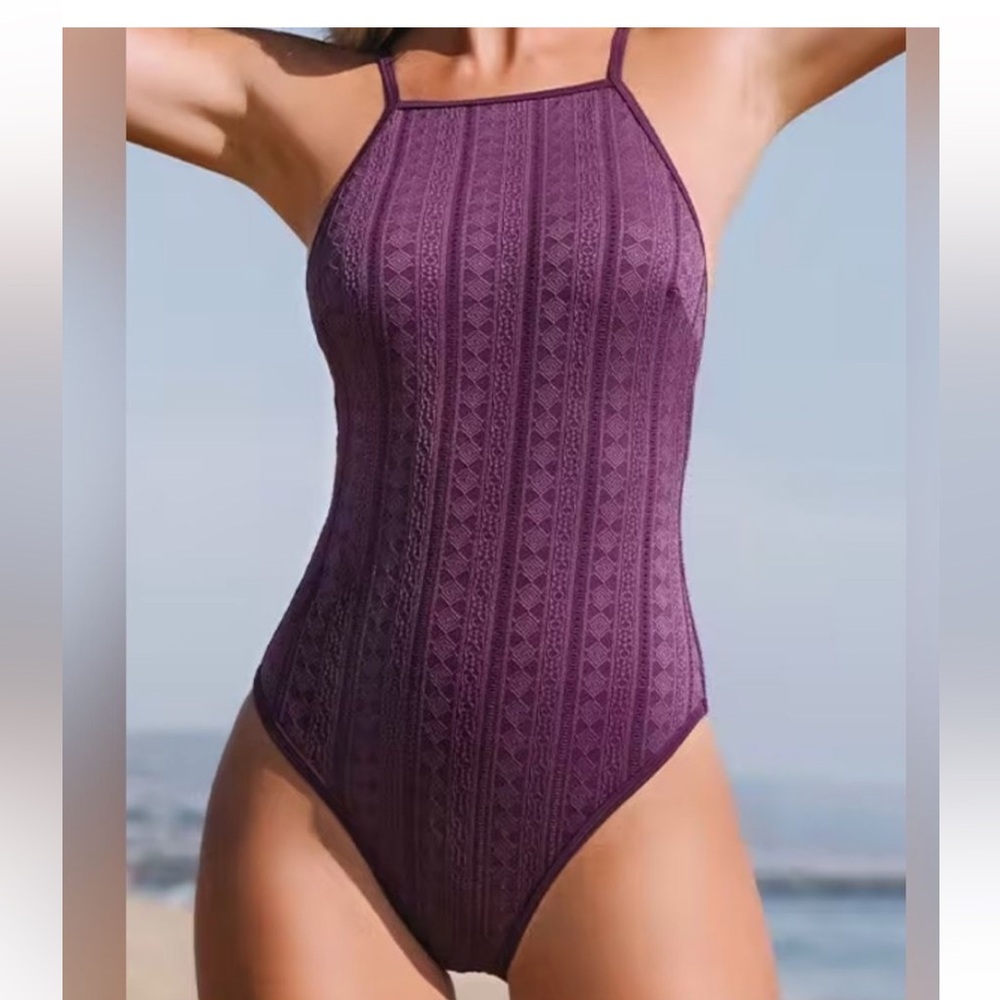 Purple Textured One-Piece Swimsuit